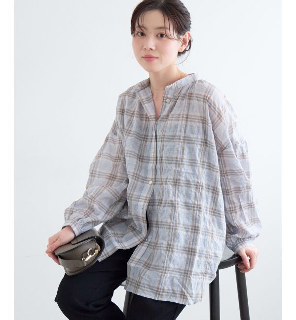  「《WEB限定アイテム》シアーガーゼバックギャザーチェックシャツ」|シャツ・ブラウス|