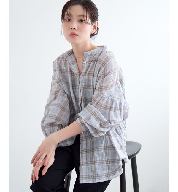 「《WEB限定アイテム》シアーガーゼバックギャザーチェックシャツ」|シャツ・ブラウス|