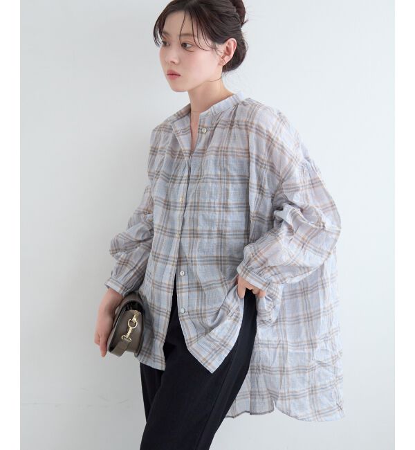  「《WEB限定アイテム》シアーガーゼバックギャザーチェックシャツ」|シャツ・ブラウス|