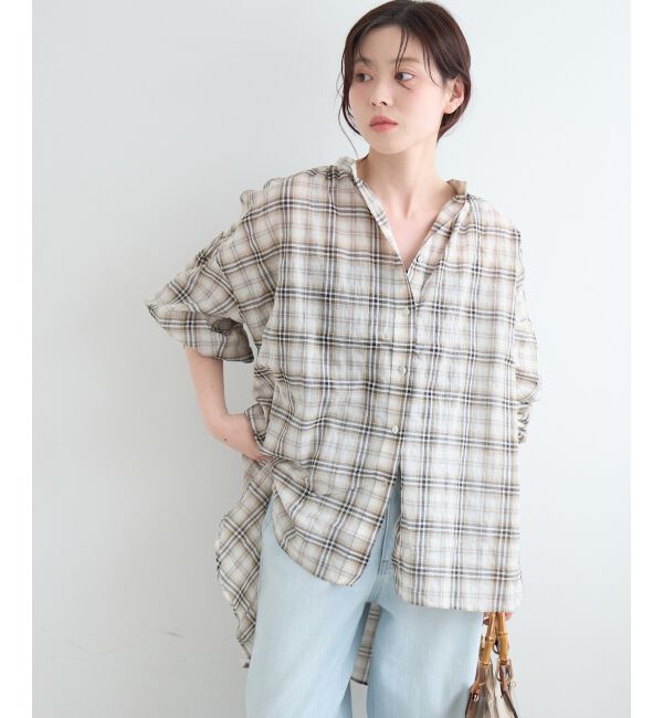  「《WEB限定アイテム》シアーガーゼバックギャザーチェックシャツ」|シャツ・ブラウス|