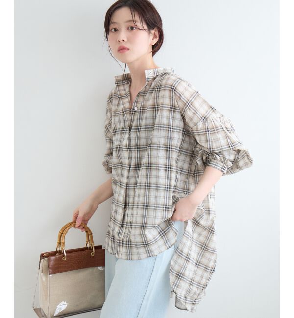  「《WEB限定アイテム》シアーガーゼバックギャザーチェックシャツ」|シャツ・ブラウス|