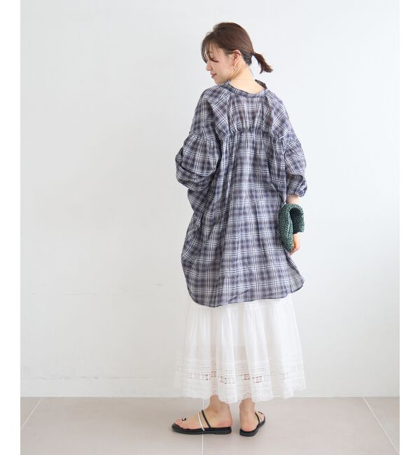  「《WEB限定アイテム》シアーガーゼバックギャザーチェックシャツ」|シャツ・ブラウス|