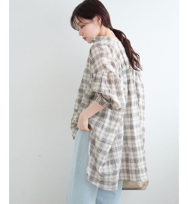  「《WEB限定アイテム》シアーガーゼバックギャザーチェックシャツ」|シャツ・ブラウス|