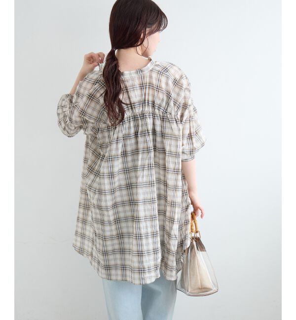  「《WEB限定アイテム》シアーガーゼバックギャザーチェックシャツ」|シャツ・ブラウス|