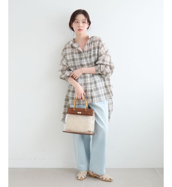  「《WEB限定アイテム》シアーガーゼバックギャザーチェックシャツ」|シャツ・ブラウス|