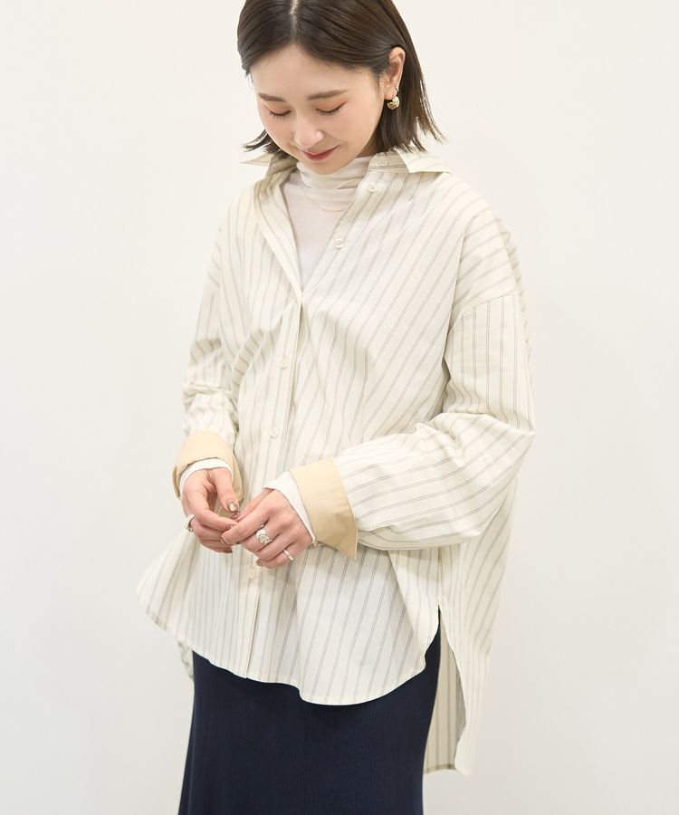 AMERICAN HOLIC「配色レギュラーカラーシャツ」|シャツ・ブラウス|ストライプベージュ