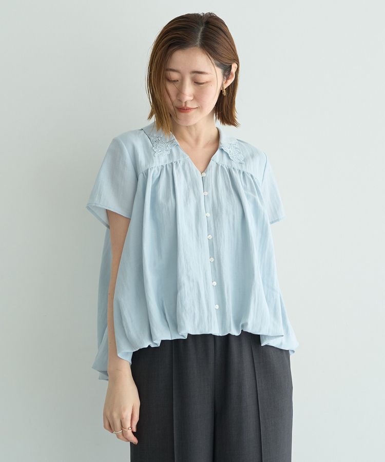 YECCA VECCA「刺繍カラーバルーンヘムブラウス」|シャツ・ブラウス|