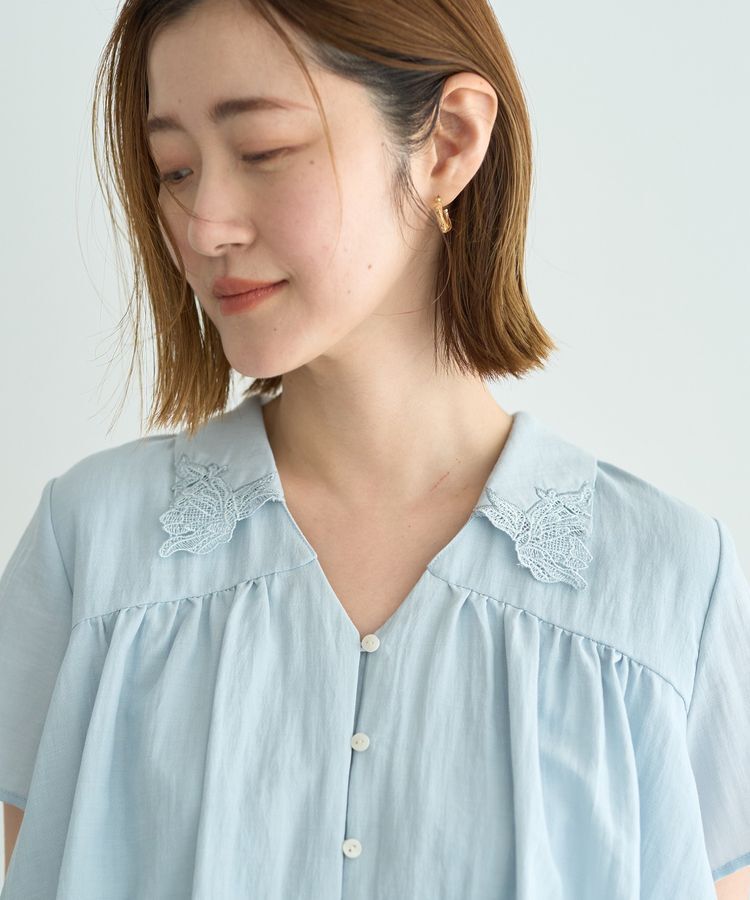 YECCA VECCA「刺繍カラーバルーンヘムブラウス」|シャツ・ブラウス|
