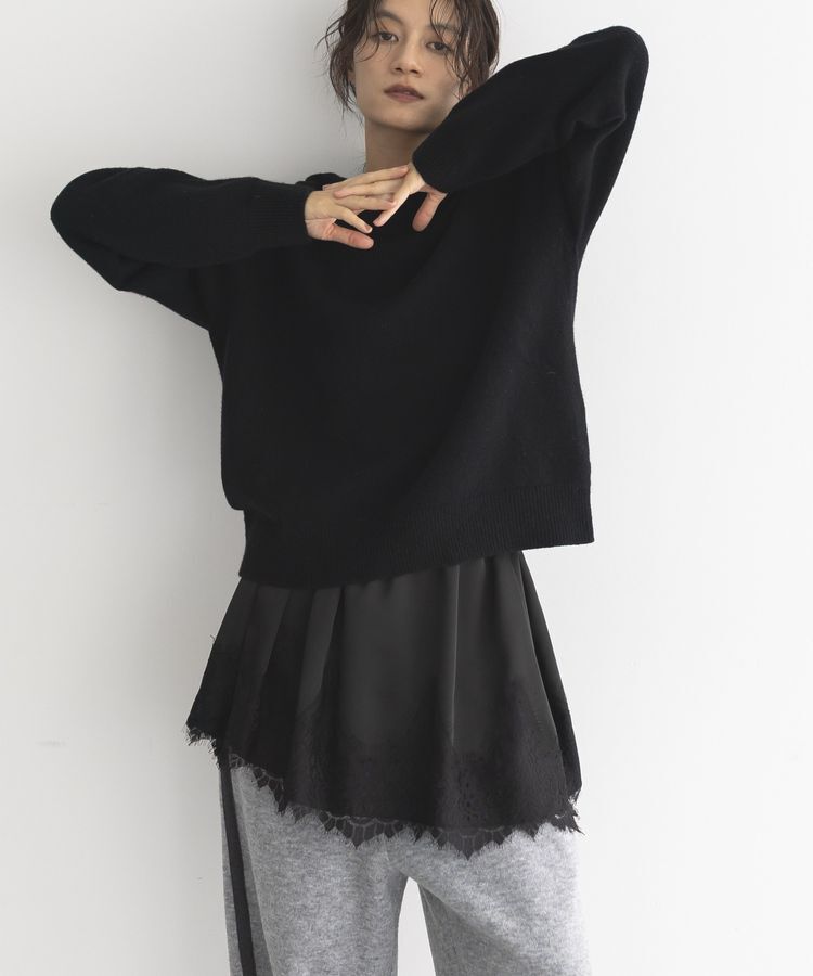 GARAGE OF GOOD CLOTHING「マットサテン裾レース付ショート丈スカート」|フレア|Black