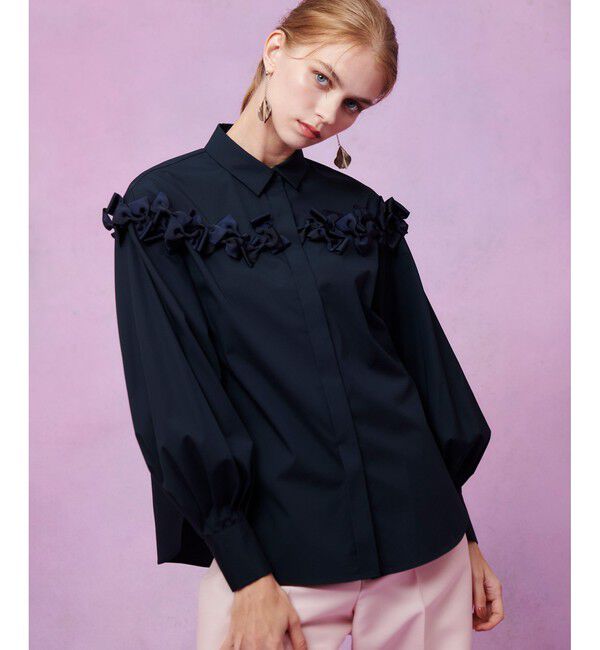 LOULOU WILLOUGHBY「【LOULOU WILLOUGHBY】メニーリボンパフスリーブシャツ」|シャツ・ブラウス|
