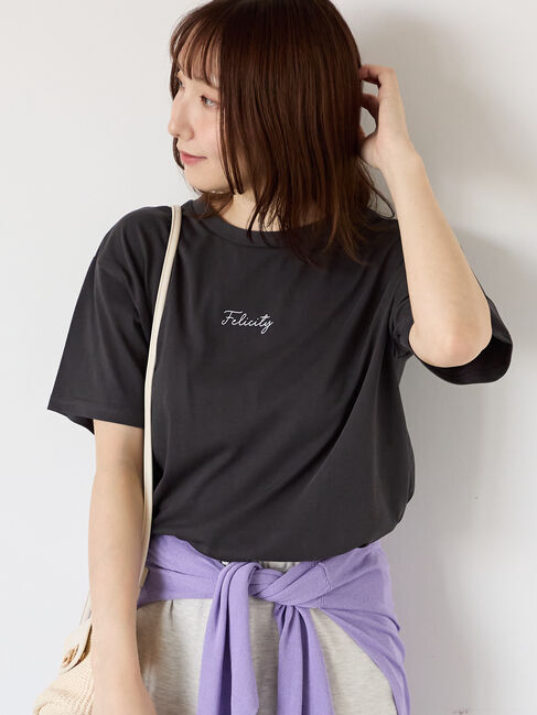 Te chichi TERRASSE「【接触冷感】ドローイングフラワーTシャツ」|Tシャツ・カットソー|チャコールグレー