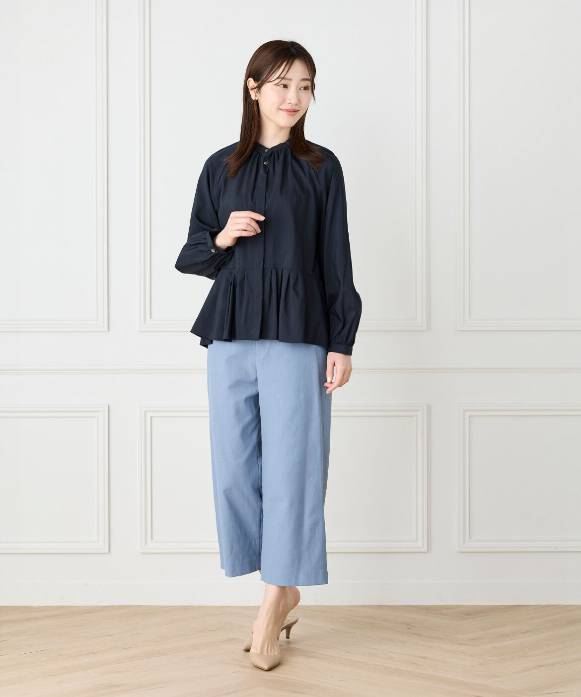 Le Souk「《大きいサイズ》バンドカラーペプラムブラウス」|シャツ・ブラウス|