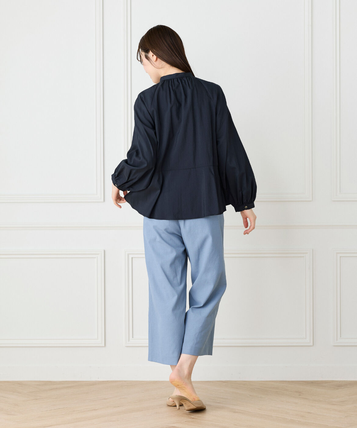 Le Souk「《大きいサイズ》バンドカラーペプラムブラウス」|シャツ・ブラウス|
