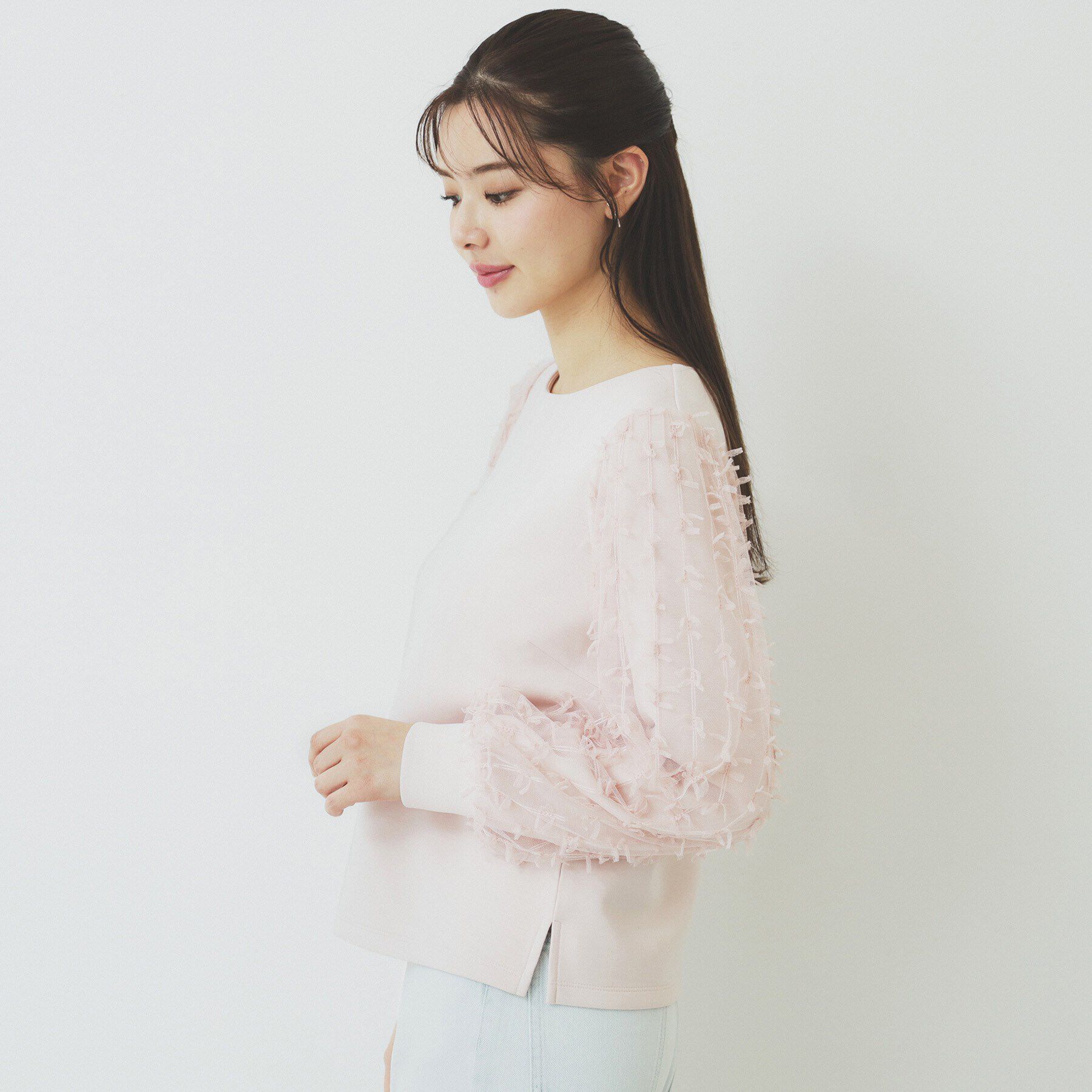 index「《美人百花掲載》リボンチュールトップス【洗濯機洗い可】」|Tシャツ・カットソー|