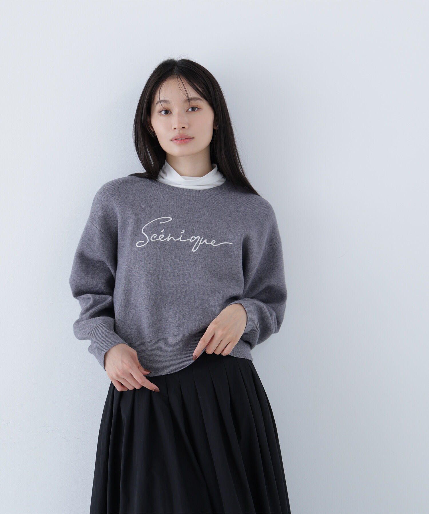  「ロゴ刺繍ニット」|ニット・セーター|グレー
