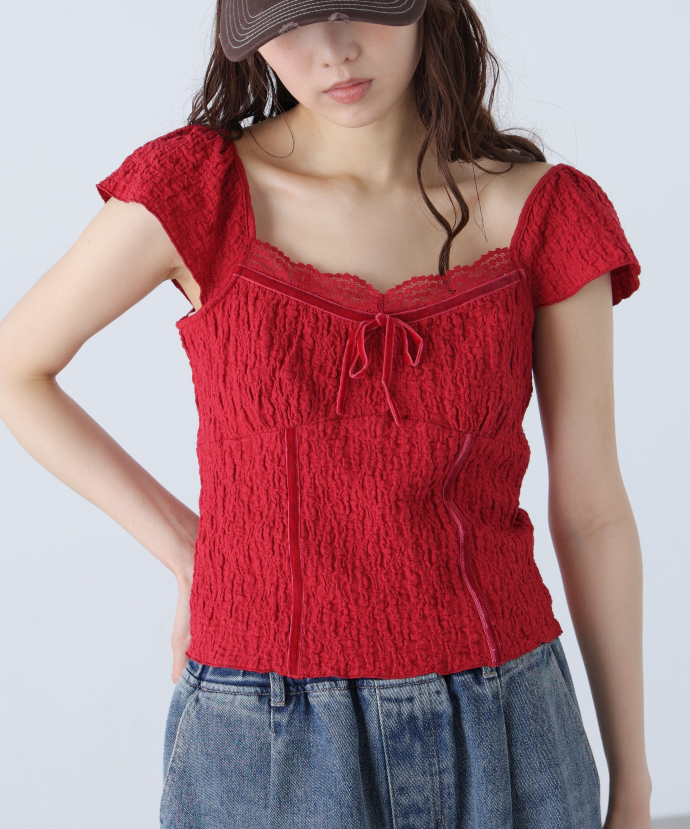  「レーストリムカットジャガードカットソー」|Tシャツ・カットソー|