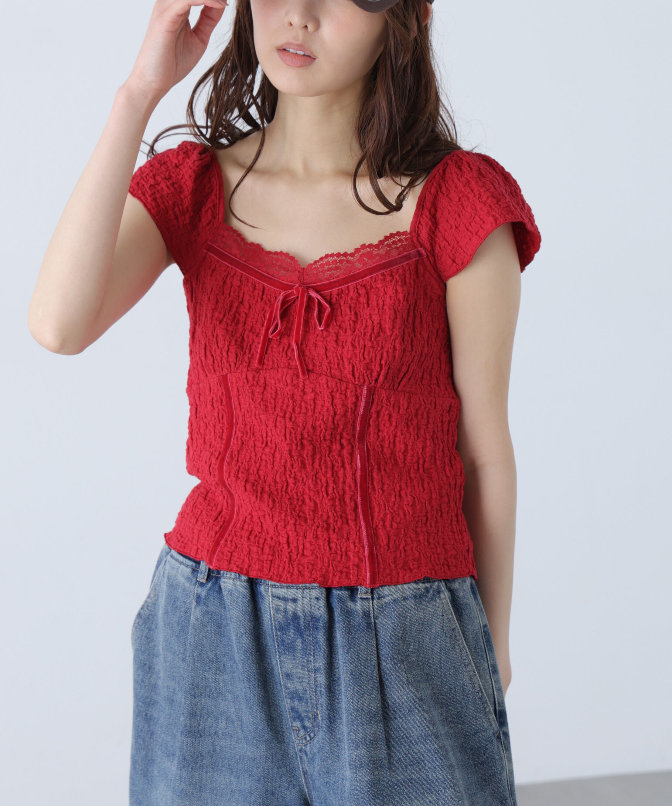  「レーストリムカットジャガードカットソー」|Tシャツ・カットソー|