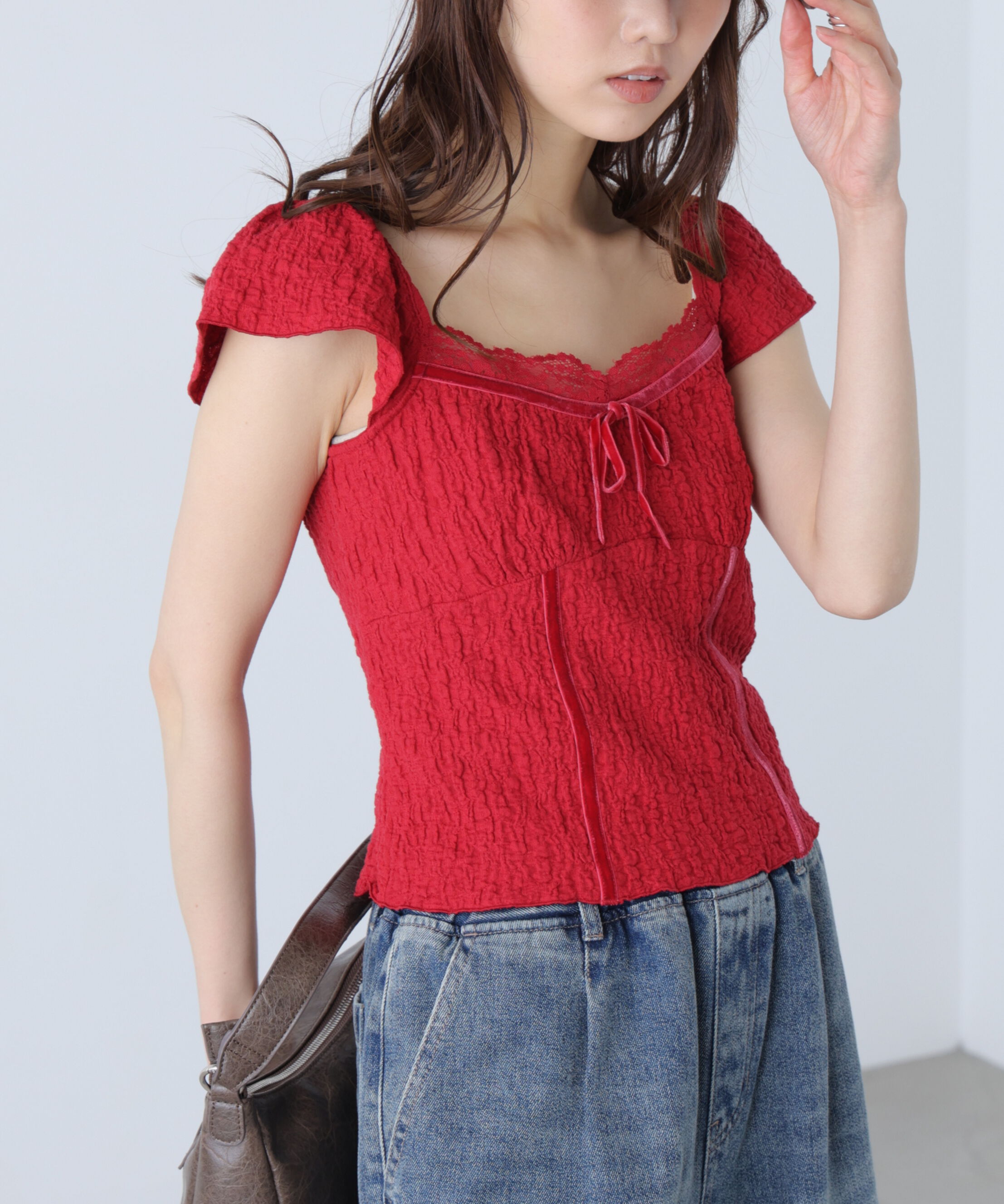 「レーストリムカットジャガードカットソー」|Tシャツ・カットソー|