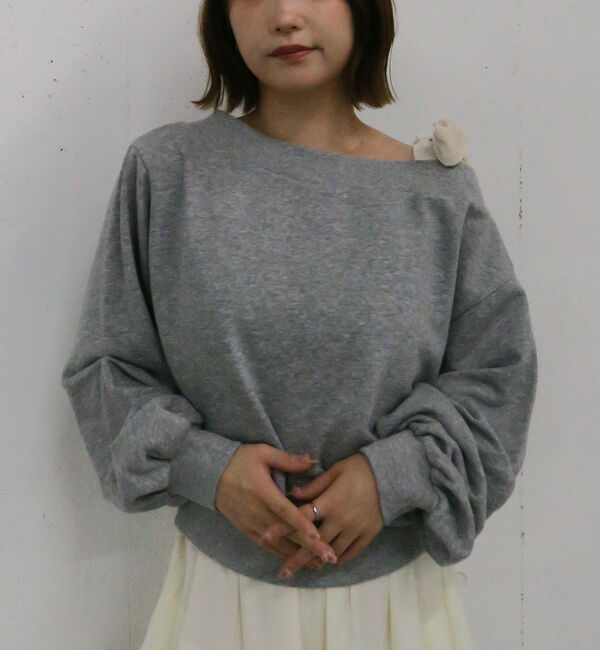 archives「ベロアリボンタックオフショルスウェット」|Tシャツ・カットソー|GRAY