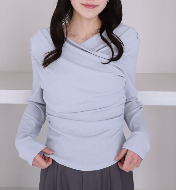 archives「【ＯＮかわ】クロスタックドレープオフショルカットＴＯＰＳ」|Tシャツ・カットソー|BLUE