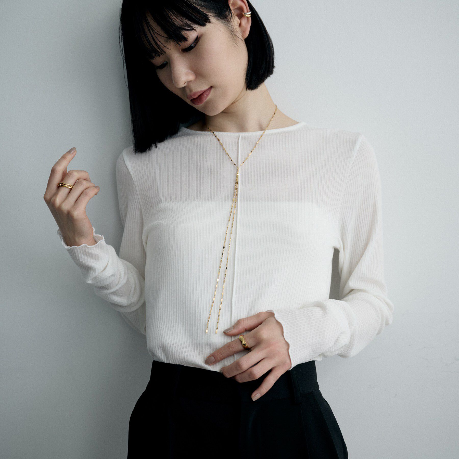 COCOSHNIK ONKITSCH「シルバー デザインチェーン デュアルペタル フリンジYネックレス GP」|ネックレス|