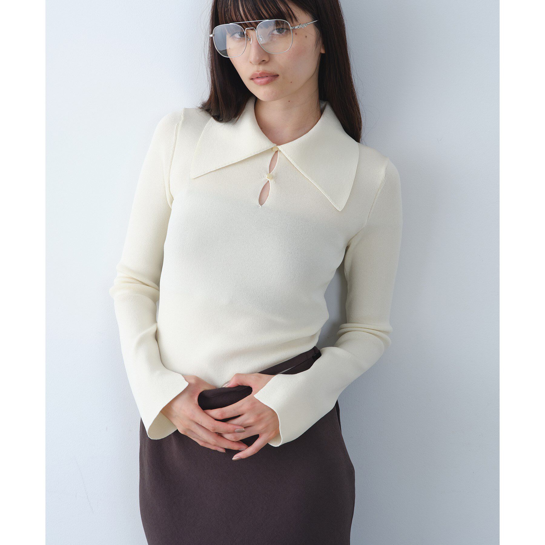 CODE A「design collar knit」|ニット・セーター|ライトイエロー(03