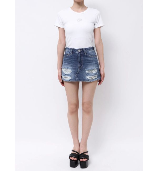 GYDA「ハイウエストGD embossダメージスカートライクデニムショートパンツ」|スカート|