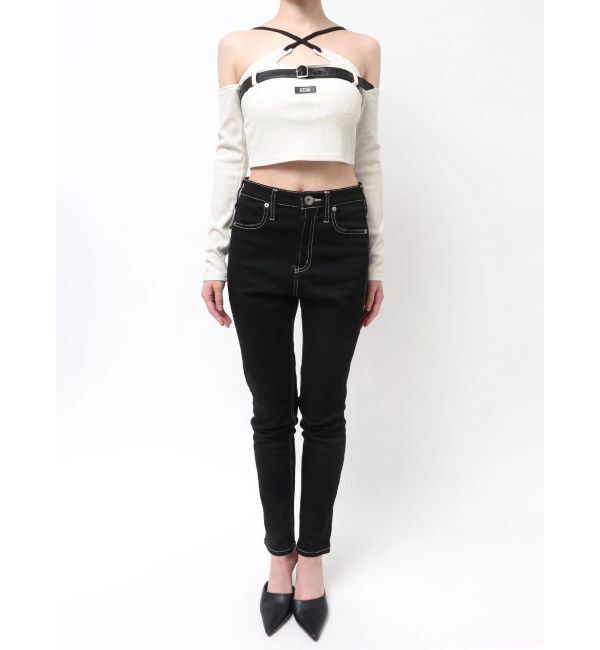 GYDA「GYDAフロントクロスラメテレコTOPS」|Tシャツ・カットソー|