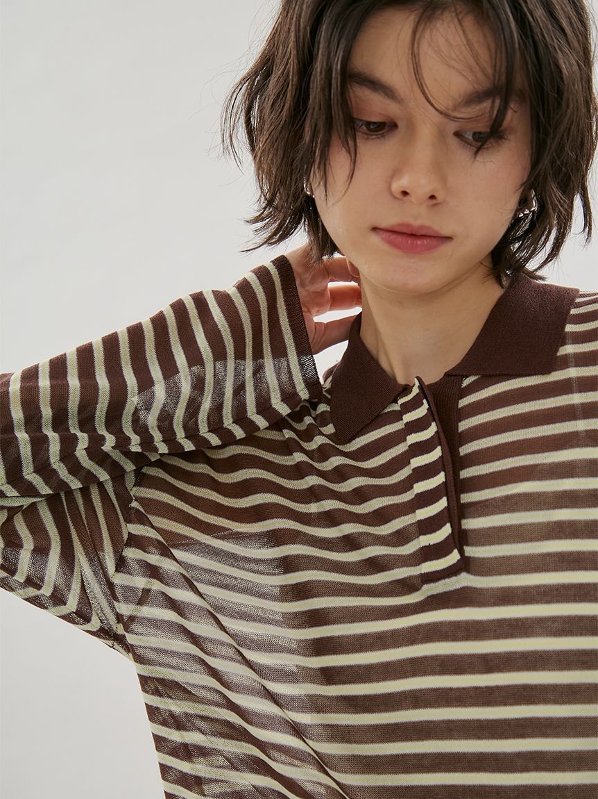 emmi atelier「シアーボーダーポロニット」|ニット・セーター|
