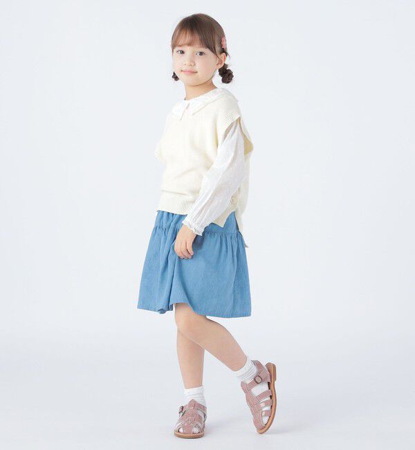 SHIPS KIDS「SHIPS KIDS:100～130cm / ティアード デニム スカート」|フレア|
