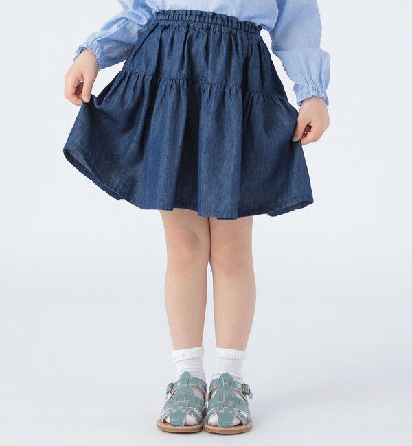 SHIPS KIDS「SHIPS KIDS:100～130cm / ティアード デニム スカート」|フレア|