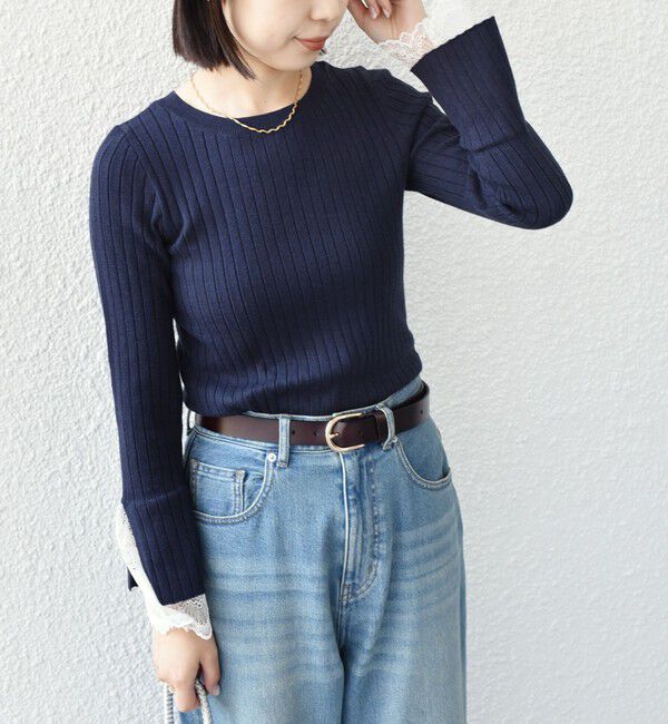 SHIPS Colors 「SHIPS Colors:〈手洗い可能〉レース カット オフ ワイド リブ ニット」|ニット・セーター|