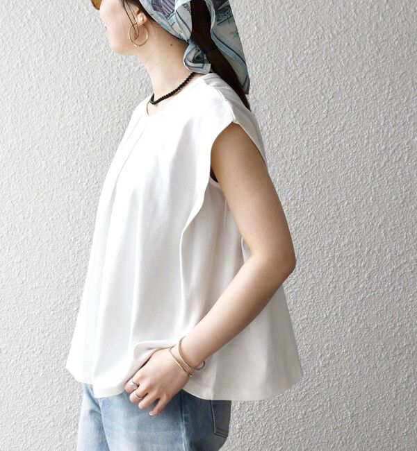 SHIPS any「SHIPS any:〈接触冷感/汗染み防止加工/洗濯機可能〉タック フレア ノースリーブ TEE」|Tシャツ・カットソー|