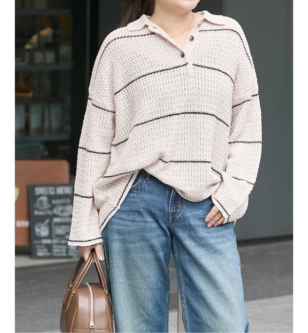 JOURNAL STANDARD「ペーパーヤーンMIXポロカラープルオーバー」|ニット・セーター|