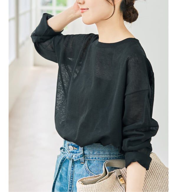 Spick and Span「リネン混シアールーズプルオーバー」|ニット・セーター|ブラック