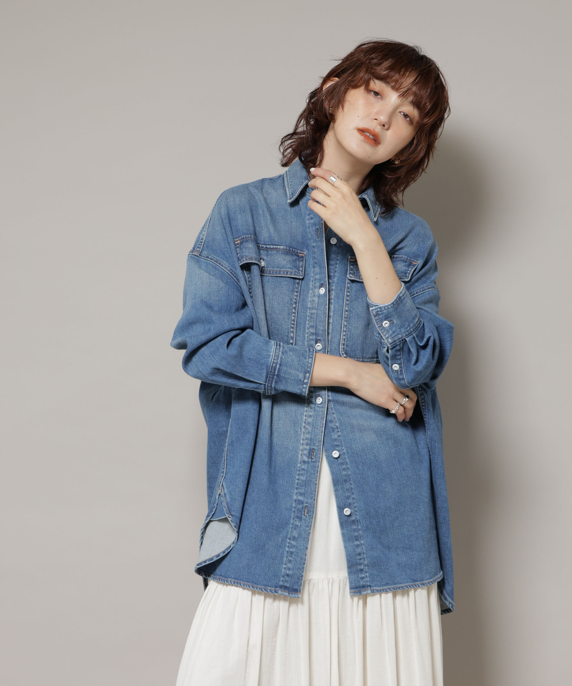 nano･universe「Healthy DENIM/Almond デニム ビッグシャツ」|シャツ・ブラウス|
