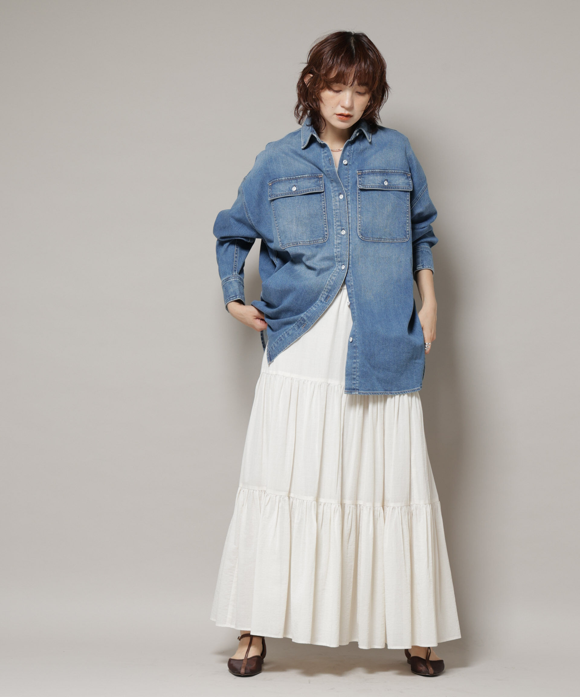 nano･universe「Healthy DENIM/Almond デニム ビッグシャツ」|シャツ・ブラウス|