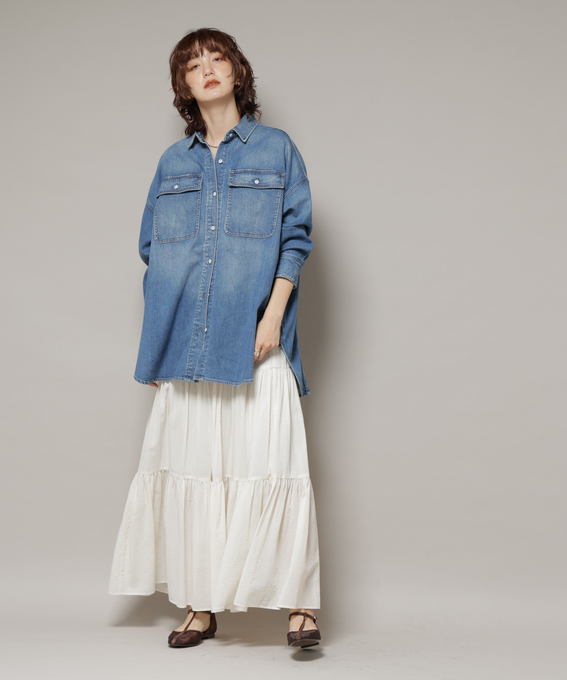 nano･universe「Healthy DENIM/Almond デニム ビッグシャツ」|シャツ・ブラウス|