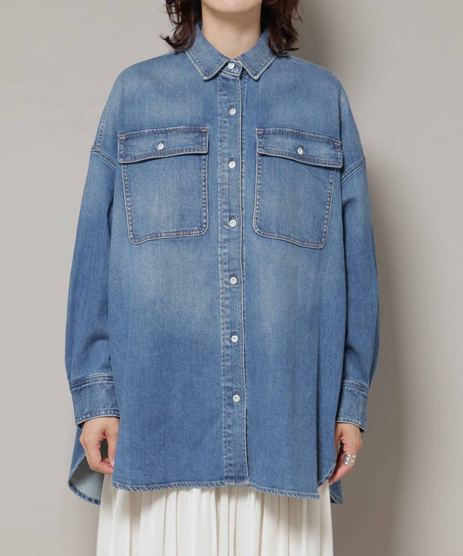 nano･universe「Healthy DENIM/Almond デニム ビッグシャツ」|シャツ・ブラウス|