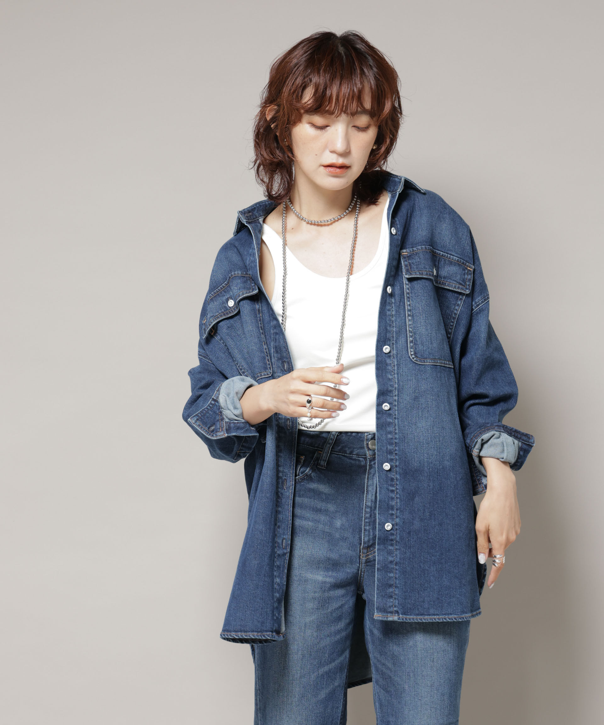 nano･universe「Healthy DENIM/Almond デニム ビッグシャツ」|シャツ・ブラウス|