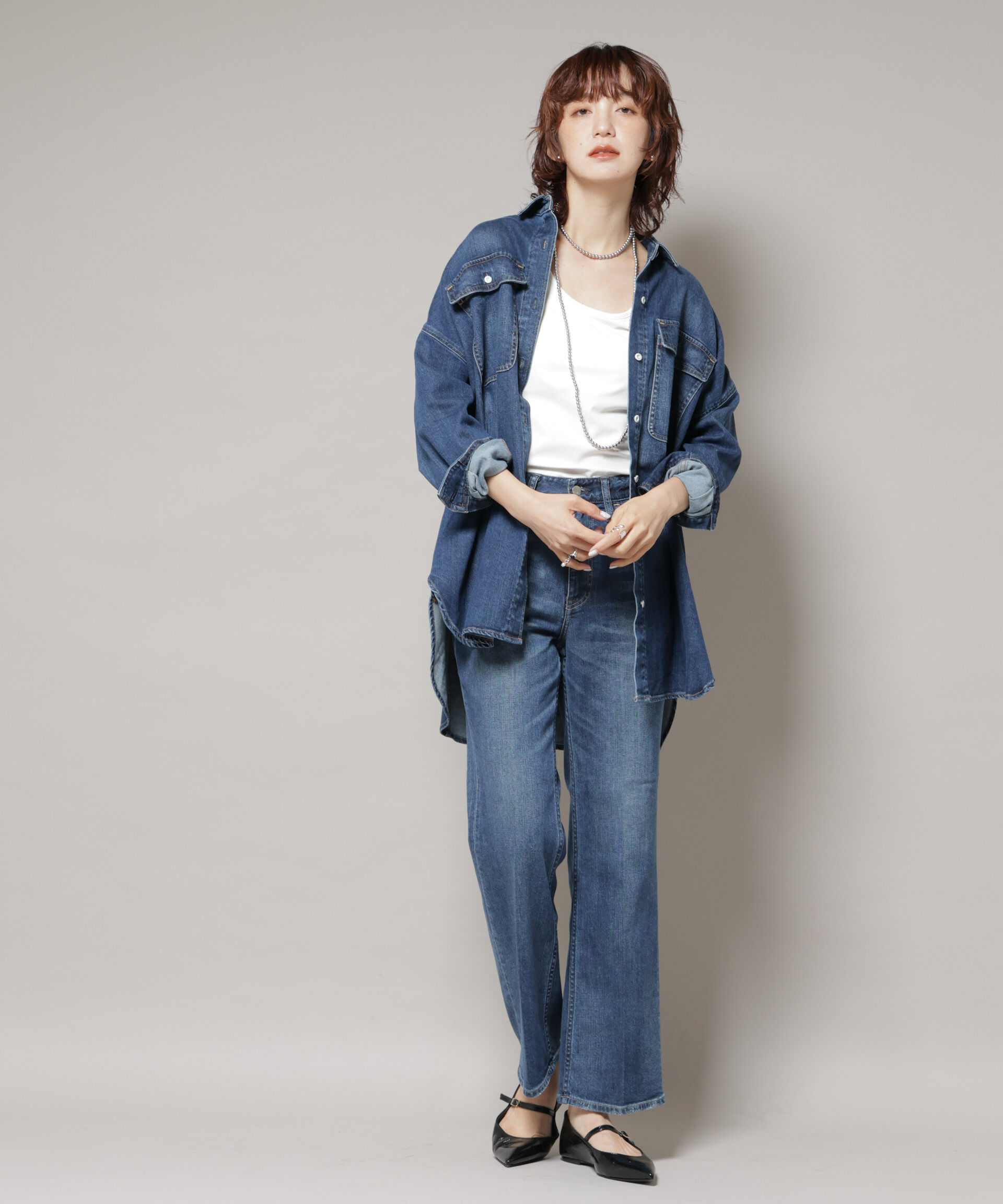 nano･universe「Healthy DENIM/Almond デニム ビッグシャツ」|シャツ・ブラウス|