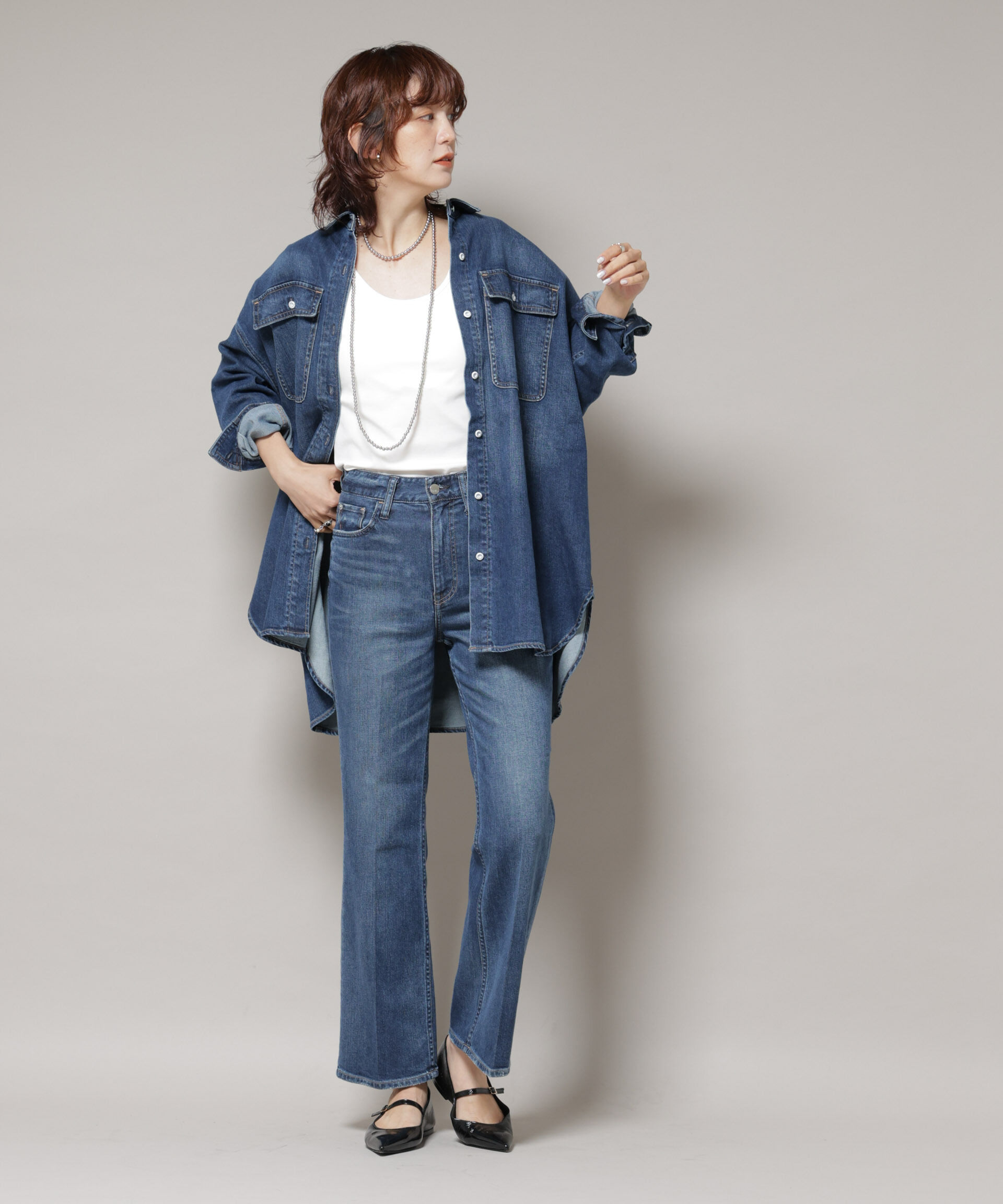 nano･universe「Healthy DENIM/Almond デニム ビッグシャツ」|シャツ・ブラウス|