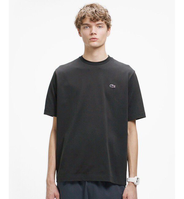 LACOSTE「二層構造 消臭 速乾 UVカット ワンポイント アウトラインロゴクルーネック半袖Tシャツ」|Tシャツ・カットソー|ブラック