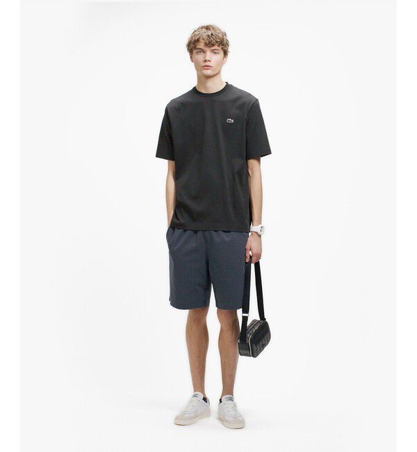 LACOSTE「二層構造 消臭 速乾 UVカット ワンポイント アウトラインロゴクルーネック半袖Tシャツ」|Tシャツ・カットソー|