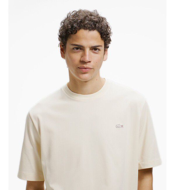 LACOSTE「二層構造 消臭 速乾 UVカット ワンポイント アウトラインロゴクルーネック半袖Tシャツ」|Tシャツ・カットソー|