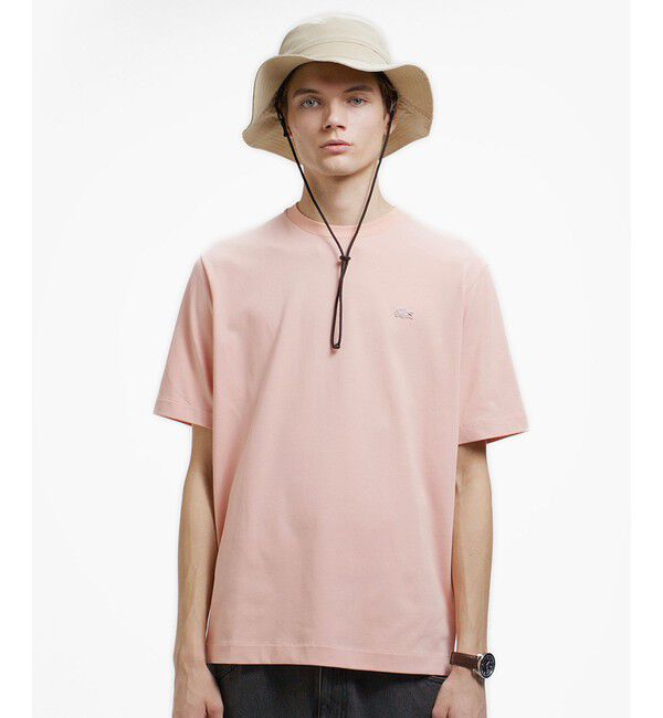 LACOSTE「二層構造 消臭 速乾 UVカット ワンポイント アウトラインロゴクルーネック半袖Tシャツ」|Tシャツ・カットソー|ピンク