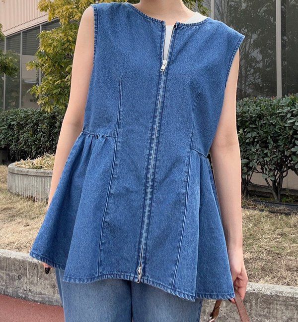  「【セットアップ対応】B デニムペプラムビスチェ」|その他|ブルー