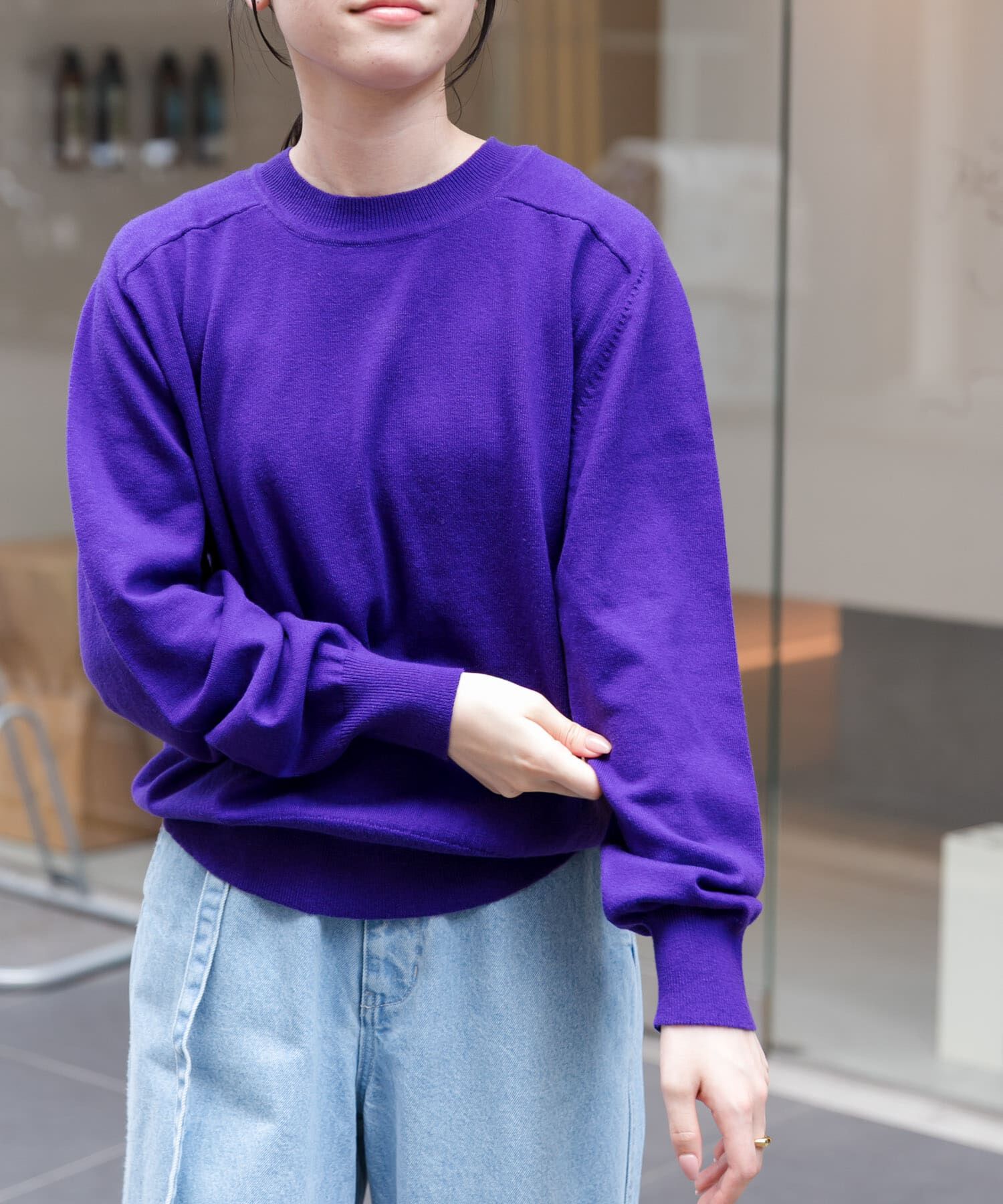 URBAN RESEARCH DOORS「FORK&SPOON　コットンウールクルーネックニット」|ニット・セーター|パープル