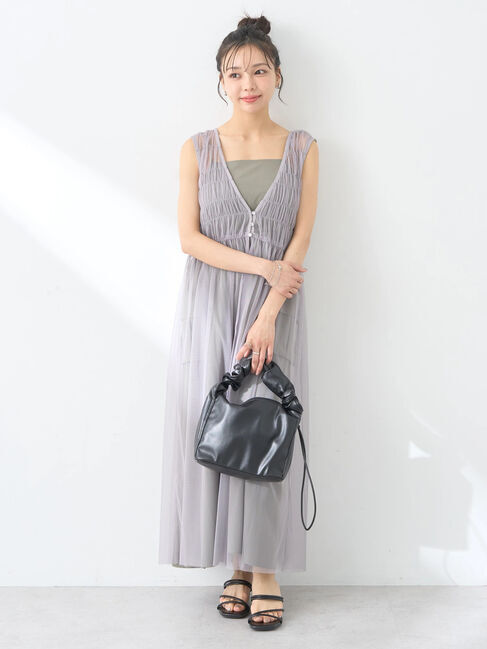 earth music&ecology「シャーリングチュールワンピース」|ワンピース|Light Gray