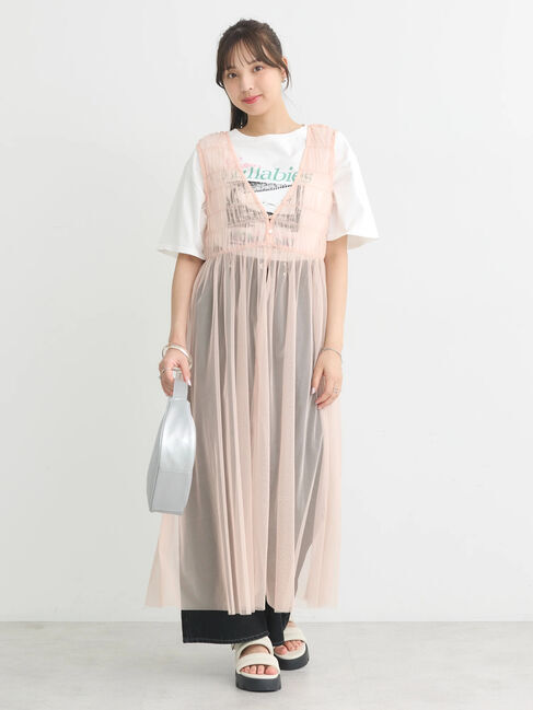 earth music&ecology「シャーリングチュールワンピース」|ワンピース|Pink Orange
